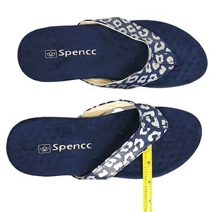 Spencc Newport  Cheetah Leopard Blue silver FlipFlops sandals 8.5